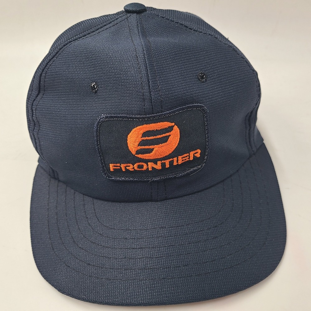 Vintage Frontier Hat Snapback Blue Orange Logo Patch Airlines Plane Aviation Men